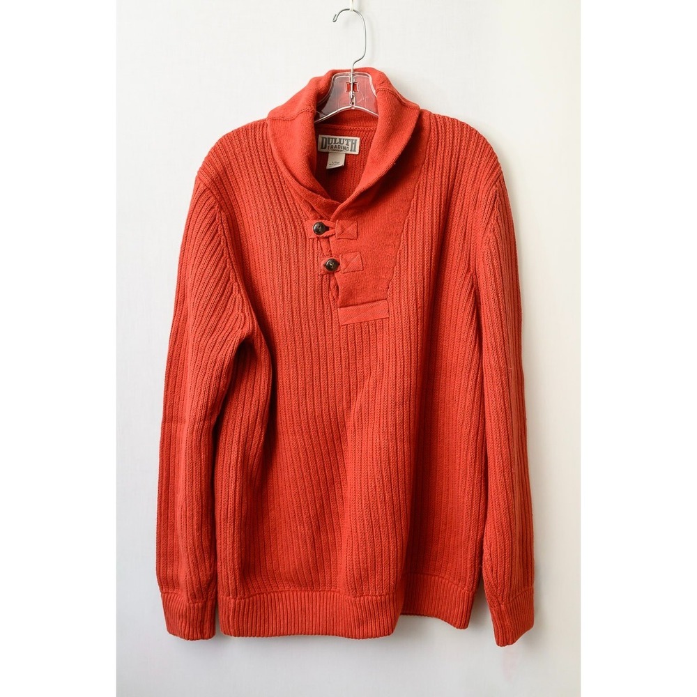 Duluth Trading Sweater L Tall Red Brown Cotton/Wool Cowl neck pullover